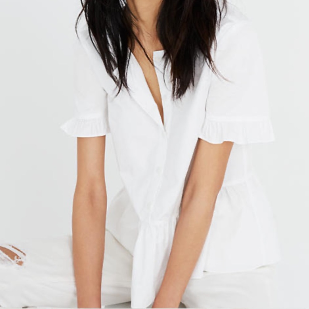 MADEWELL Studio Ruffle Hem Top in White - Picture 5 of 8